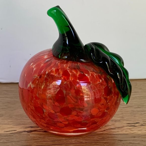 2 Hand Blown Glass Fruit Apple Orange Pumpkin Red Orange Murano -like Art - Picture 9 of 14